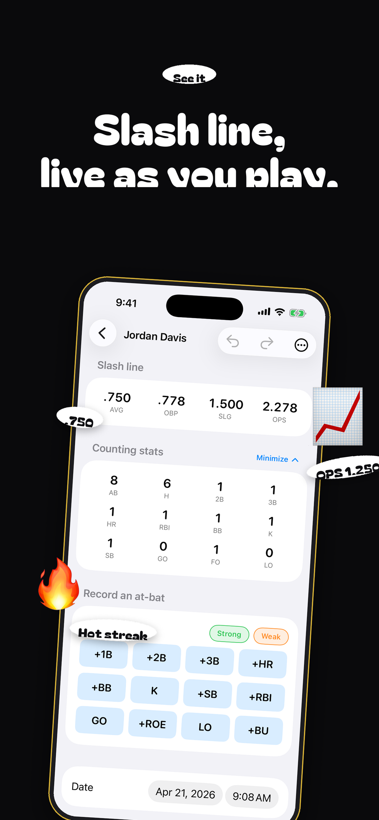 Baseball Stat Tracker stat screen