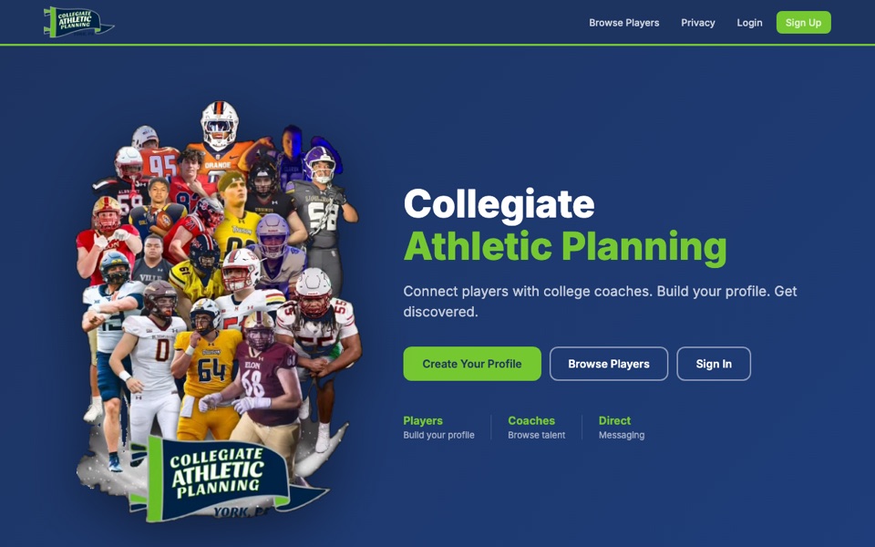 Collegiate Athletic Planning landing page screenshot