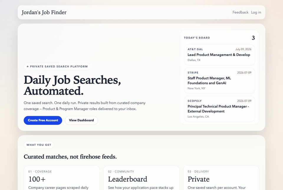 Jordan’s Job Finder daily job board screenshot