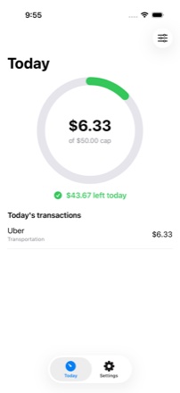 Spendcap today screen showing spending against the daily cap